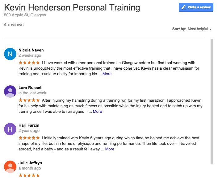 Kevin Henderson Personal Training Glasgow Reviews